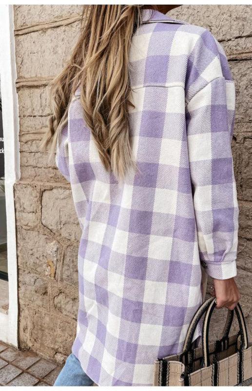 Women'S Long Plaid Shirt, Large Coat - 808Lush