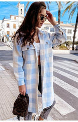 Women'S Long Plaid Shirt, Large Coat - 808Lush