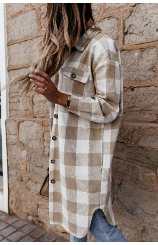 Women'S Long Plaid Shirt, Large Coat - 808Lush