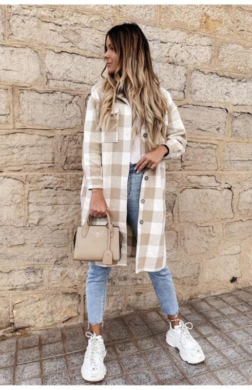 Women'S Long Plaid Shirt, Large Coat - 808Lush