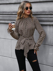 Women's Autumn and Winter Long Sleeve Long Sleeve Slim Leopard Print Shirt - 808Lush