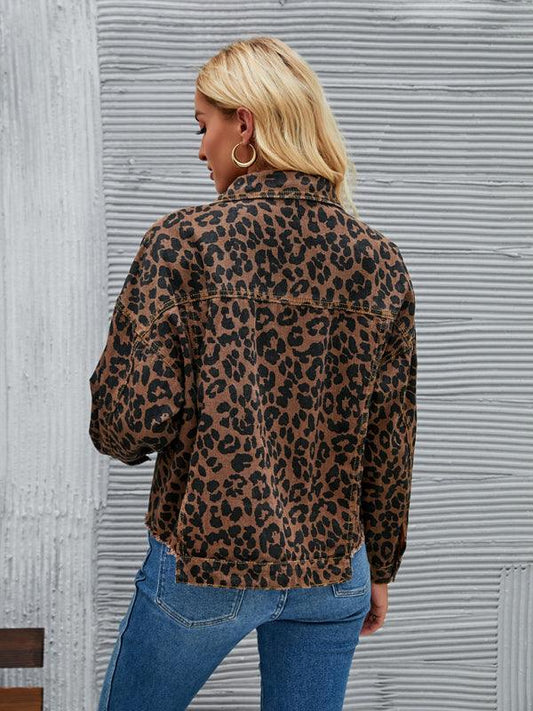 Leopard Print Fashion Casual Denim Short Jacket - 808Lush
