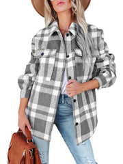 Women's Autumn and Winter Plaid Brushed Lapel Jacket - 808Lush