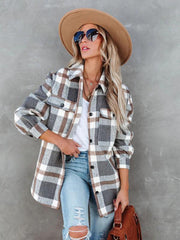 Women's Autumn and Winter Plaid Brushed Lapel Jacket - 808Lush