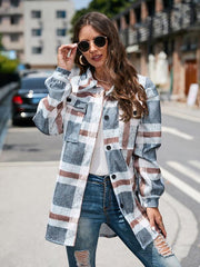 Women's Autumn and Winter Street Plaid Lapel Long Woolen Jacket - 808Lush