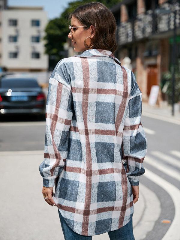 Women's Autumn and Winter Street Plaid Lapel Long Woolen Jacket - 808Lush