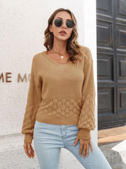 Women's Balloon Sleeve V-Neck Knit Sweater - 808Lush