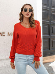 Women's Balloon Sleeve V-Neck Knit Sweater - 808Lush