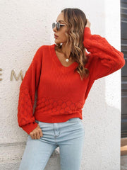 Women's Balloon Sleeve V-Neck Knit Sweater - 808Lush