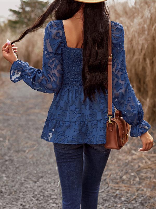 Women's Bohemian Elegant Square Neck Long Sleeve blouse - 808Lush