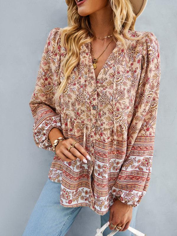 Women's Bohemian temperament commuter long sleeved top - 808Lush