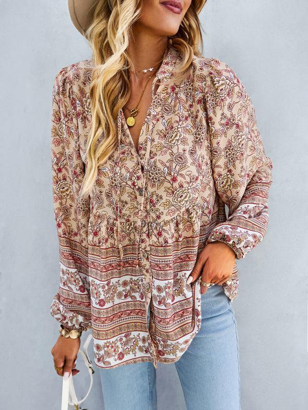 Women's Bohemian temperament commuter long sleeved top - 808Lush