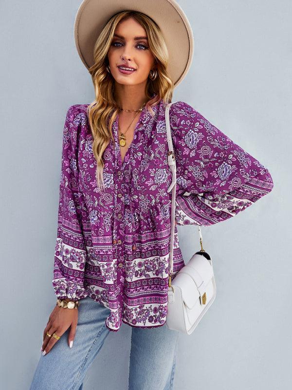 Women's Bohemian temperament commuter long sleeved top - 808Lush