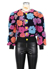 Women's Button Three-dimensional Flower Short Jacket - 808Lush