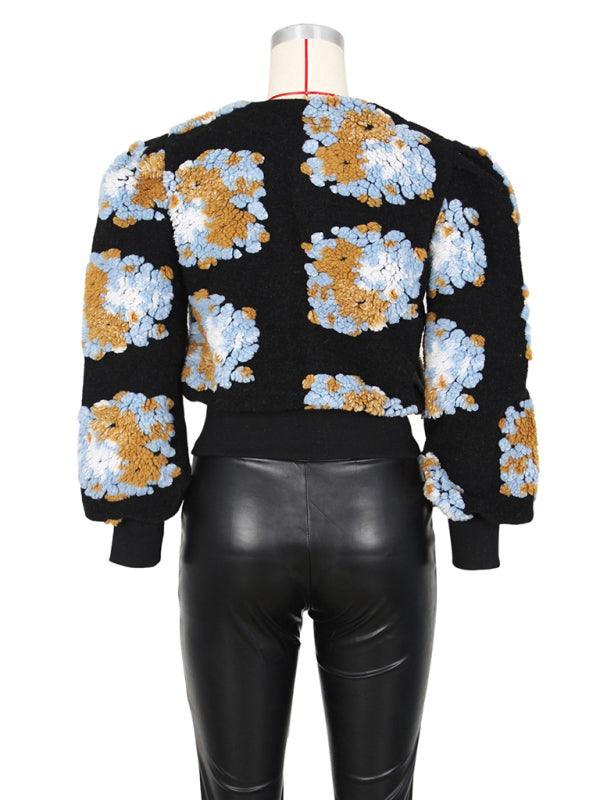 Women's Button Three-dimensional Flower Short Jacket - 808Lush