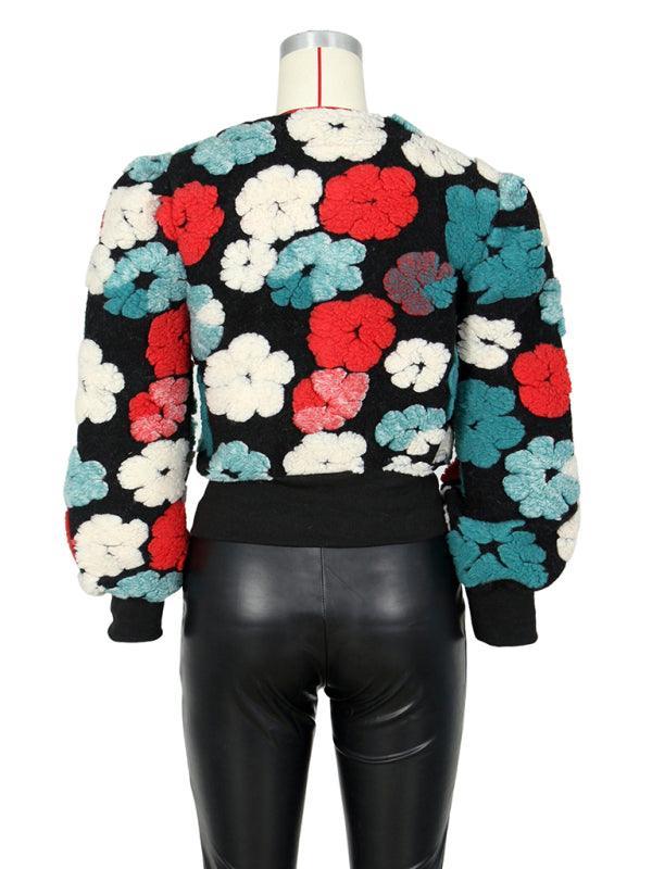 Women's Button Three-dimensional Flower Short Jacket - 808Lush