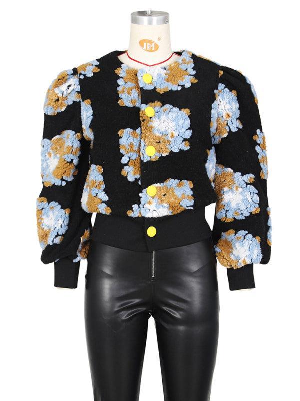 Women's Button Three-dimensional Flower Short Jacket - 808Lush