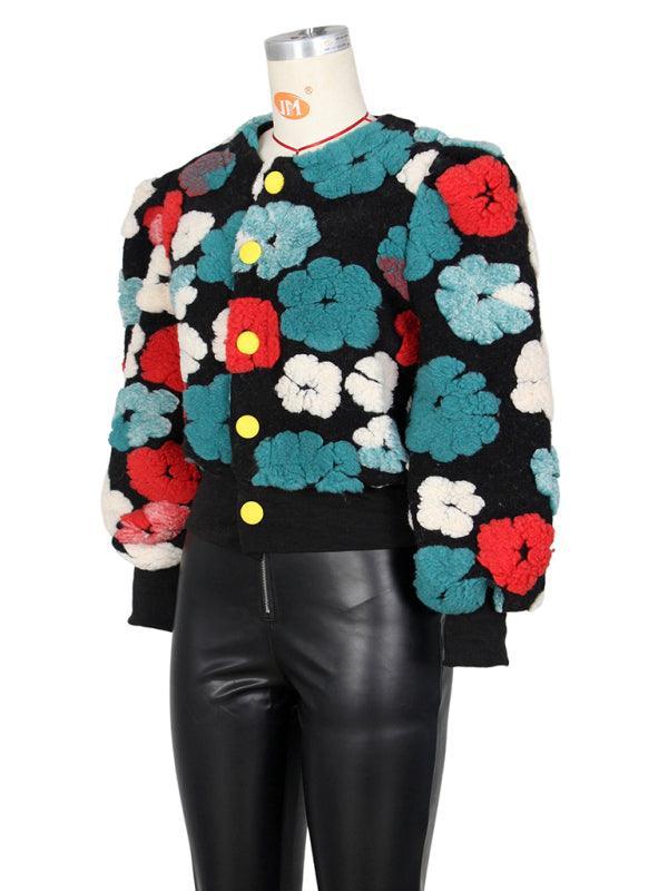 Women's Button Three-dimensional Flower Short Jacket - 808Lush