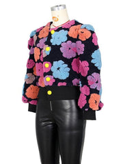 Women's Button Three-dimensional Flower Short Jacket - 808Lush