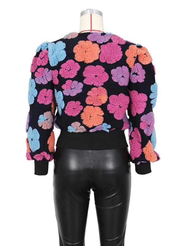 Women's Button Three-dimensional Flower Short Jacket - 808Lush