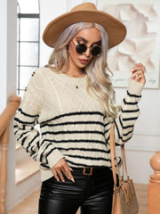 Women's Casual Button Striped Long Sleeve Pullover Sweater - 808Lush