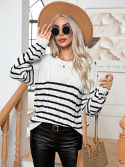 Women's Casual Button Striped Long Sleeve Pullover Sweater - 808Lush