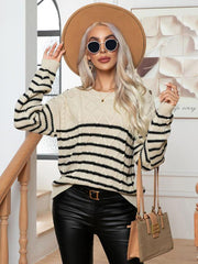 Women's Casual Button Striped Long Sleeve Pullover Sweater - 808Lush