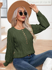 Women's Casual Button Twist Long Sleeve Pullover Sweater - 808Lush