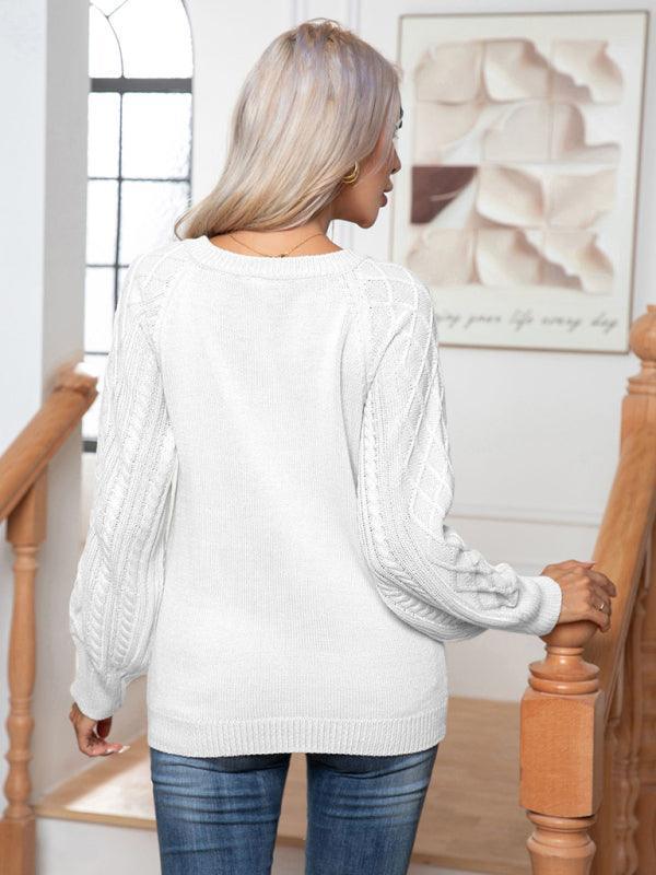 Women's Casual Button Twist Long Sleeve Pullover Sweater - 808Lush