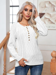 Women's Casual Button Twist Long Sleeve Pullover Sweater - 808Lush