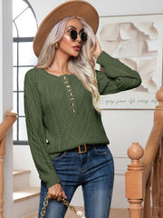 Women's Casual Button Twist Long Sleeve Pullover Sweater - 808Lush