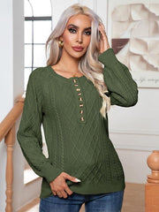 Women's Casual Button Twist Long Sleeve Pullover Sweater - 808Lush