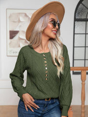 Women's Casual Button Twist Long Sleeve Pullover Sweater - 808Lush