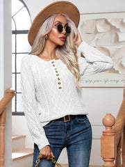 Women's Casual Button Twist Long Sleeve Pullover Sweater - 808Lush