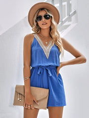 Women's Casual Lace V-Neck Sleeveless Belt Jumpsuit - 808Lush