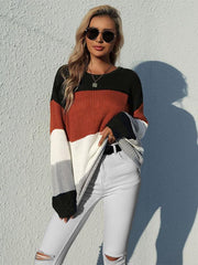 Women's Casual Long Sleeve Mid Length Contrast Sweater - 808Lush