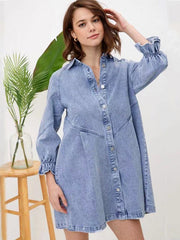 Women's Casual Loose Denim Balloon Sleeve Long Sleeve Dress - 808Lush