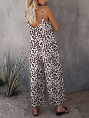 Women's Casual Sleeveless Leopard Print Pocket Loose Suspender Jumpsuit - 808Lush