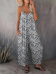 Women's Casual Sleeveless Leopard Print Pocket Loose Suspender Jumpsuit - 808Lush