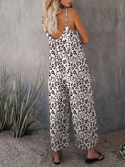 Women's Casual Sleeveless Leopard Print Pocket Loose Suspender Jumpsuit - 808Lush