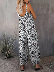 Women's Casual Sleeveless Leopard Print Pocket Loose Suspender Jumpsuit - 808Lush