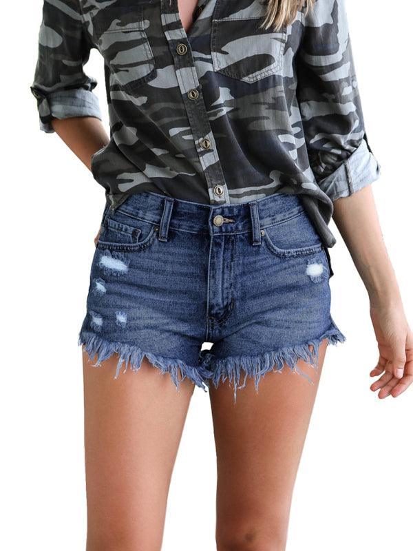 Women's Casual Tassel High Waist Denim Shorts - 808Lush