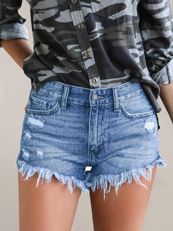 Women's Casual Tassel High Waist Denim Shorts - 808Lush