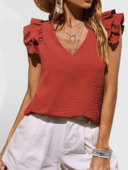 Women's Casual V Neck Ruffle Tank Top Summer Sleeveless Shirt - 808Lush