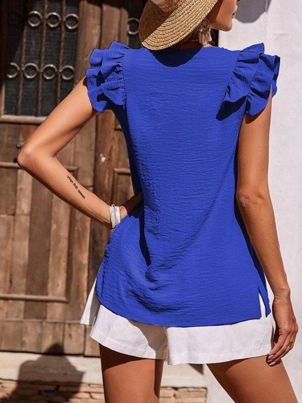 Women's Casual V Neck Ruffle Tank Top Summer Sleeveless Shirt - 808Lush