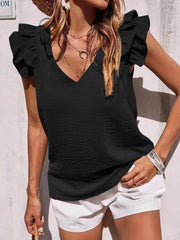 Women's Casual V Neck Ruffle Tank Top Summer Sleeveless Shirt - 808Lush