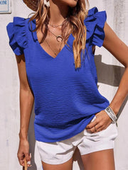 Women's Casual V Neck Ruffle Tank Top Summer Sleeveless Shirt - 808Lush