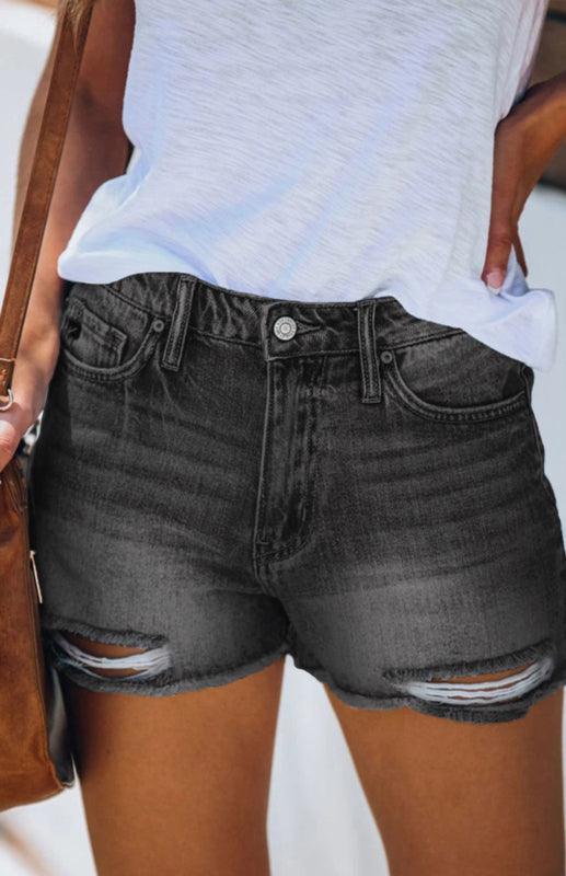 Women's Casual Washed And Torn Denim Shorts - 808Lush