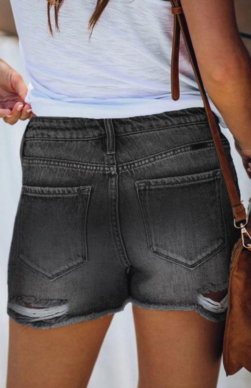 Women's Casual Washed And Torn Denim Shorts - 808Lush