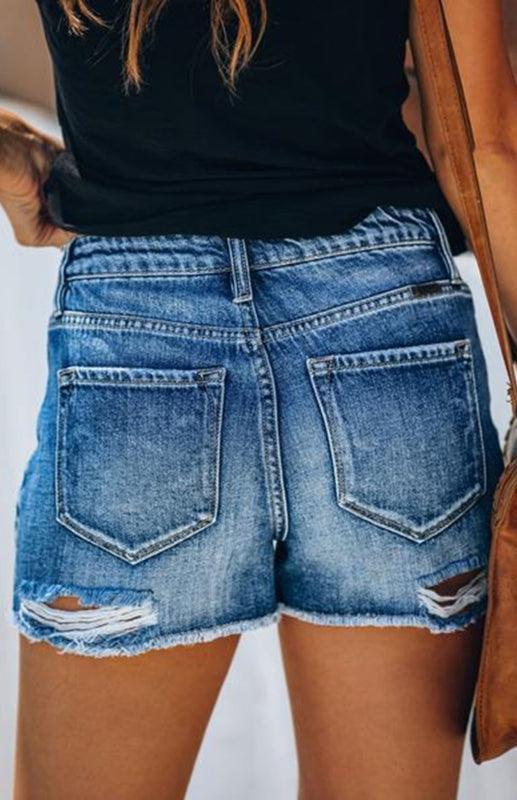 Women's Casual Washed And Torn Denim Shorts - 808Lush